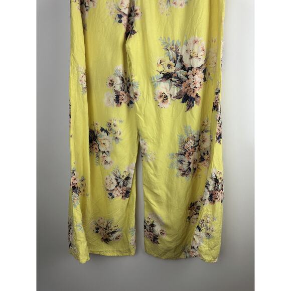 Anthropologie x Feather Bone Wide Leg Pants Yellow Floral Linen Blend Size 2 - Picture 9 of 13